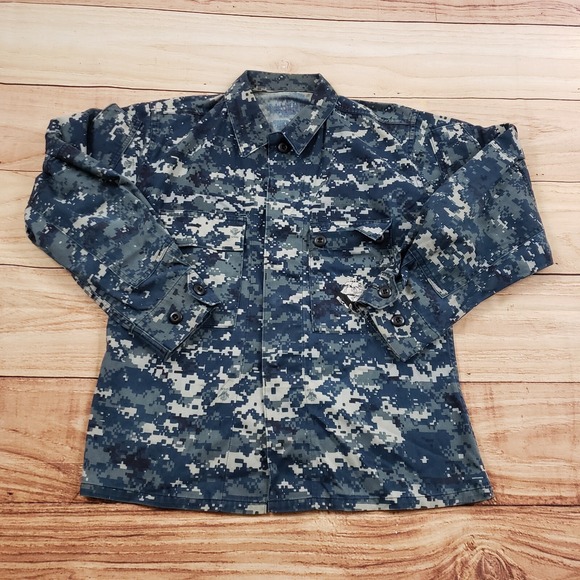 US Navy Shirt Mens Small Blue Gray Blouse Digital Camouflage Military Top Adult - Picture 1 of 9